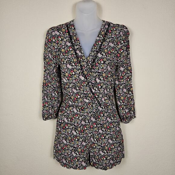 Ann Taylor LOFT Garden Wrap Romper Floral Print Long Sleeve Pockets XS Petite - Picture 5 of 16